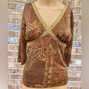 Y2K Glittery Sparkly Leopard/Cheetah Lace Trim Top